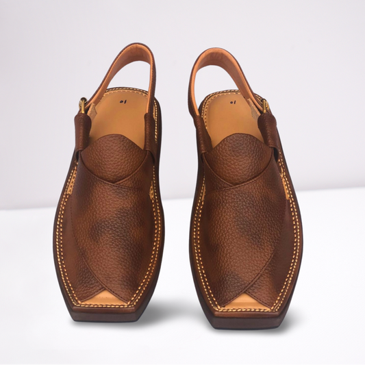 Premium Honey Brown Dotted Kaptaan Chappal