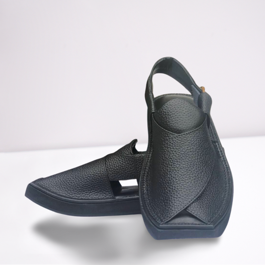 Primium Black Dotted Kaptaan Chappal